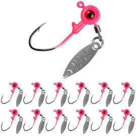 Crappie Jig Head,12 peices Fishing Jig Head with 3D Eye Bass Fishing Crappie Trout Panfish Hook Lure Live Bait Plastic Freshwater 1/16oz Red