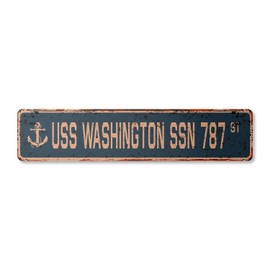 USS Washington SSN 787 Vintage Aluminum Street Sign us Navy Ship Veteran Sailor Rustic Metal tin Gift | Indoor/Outdoor | 18" Wide