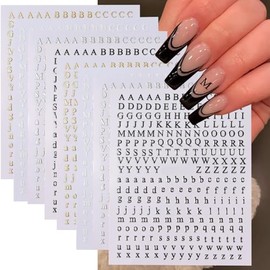 Calcomanías de uñas con letras del alfabeto inglés, calcomanías de uñas 3D, autoadhesivas, metálicas, doradas, plateadas, color negro, alfabeto, sumin