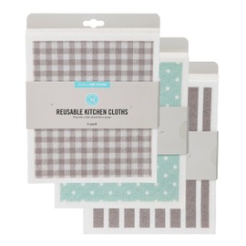 Martha Stewart Swedish Kitchen Absorbent Sponge Dish Cloths, Polka Dot, Stripes, and Gingham Assorted Prints, 12 Count