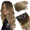 Ugeat Ombre Clip In Hair Extensions Dark Brown Mix Medium