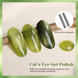 TUTUYU Lime Green Cat Eye Gel Nail Polish, 0.51 Fl Oz Crystal Glitter 9D Holographic Cateye Magnetic Gel Polish for Manicure Salon or Nail Art Starter,Yellow-Green Summer Fall Color Gel - GP0081