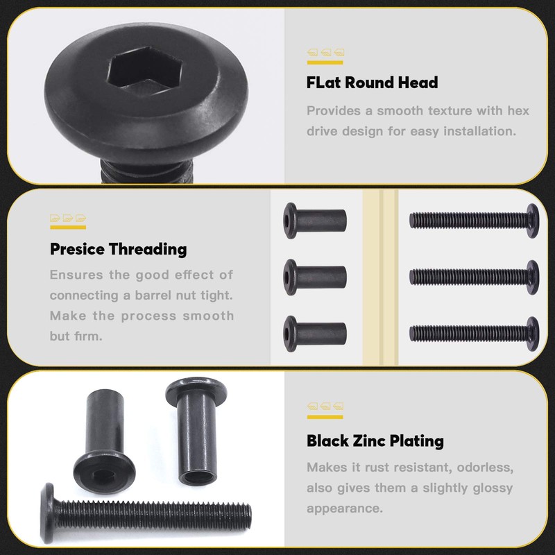 Mardatt 12Sets M6x40mm Black Hex Socket Cap Bolts and Barrel