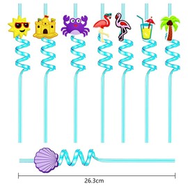 Cocktail Straws, Pack of 8 Summer Reusable Drinking Straws, Novelty Curly Straws, Summer Hawaii Pool Straws for Birthday Party, Party, Decoration, Party Accessories