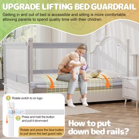 omzer Bed Guard Rail for Toddlers - Foldable Baby Bed Rail Guard with Child Lock Height Adjustable Bed Safety Rails for Children Bed Rail for Queen King Size Full Size - 1 Pack, 59”