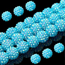 50PCs 16MM Chunky Resin Rhinestone Beads Round Disco Ball Beads Bubblegum Beads for Women Girls Necklace Bracelet Jewelry Making Phone Lanyard Hair Accessories DIY Crafts (Aquamarine AB)