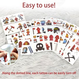 Tattoo Children's Fire Brigade Set - 10 Sheets Skin-Friendly Temporary Tattoos for Children Boys - Firefighter, Fire Engine & More - Perfect for Birthday Parties & Party Decoration