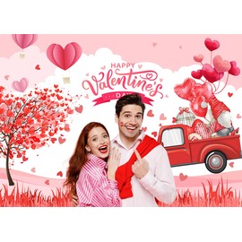LYCGS 7X5ft Valentine's Day Backdrop Valentine's Day Photography Background Valentine's Day Party Backdrop Love Heart Truck Valentine's Day Decoration Banner X-192