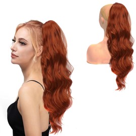 POMVIEA Ponytail Extension, 24 Inch Drawstring Ponytail for Women Long Black Wavy Layered Curly Fake Hair Extension Soft Natural Synthetic Hairpiece for Daily (PT-106-18C#, 24 in)