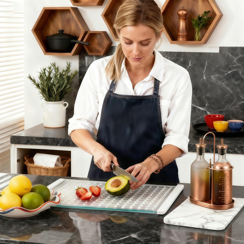 Luxury Artisan Mosaic Glass Cutting Board with Juice Groove -