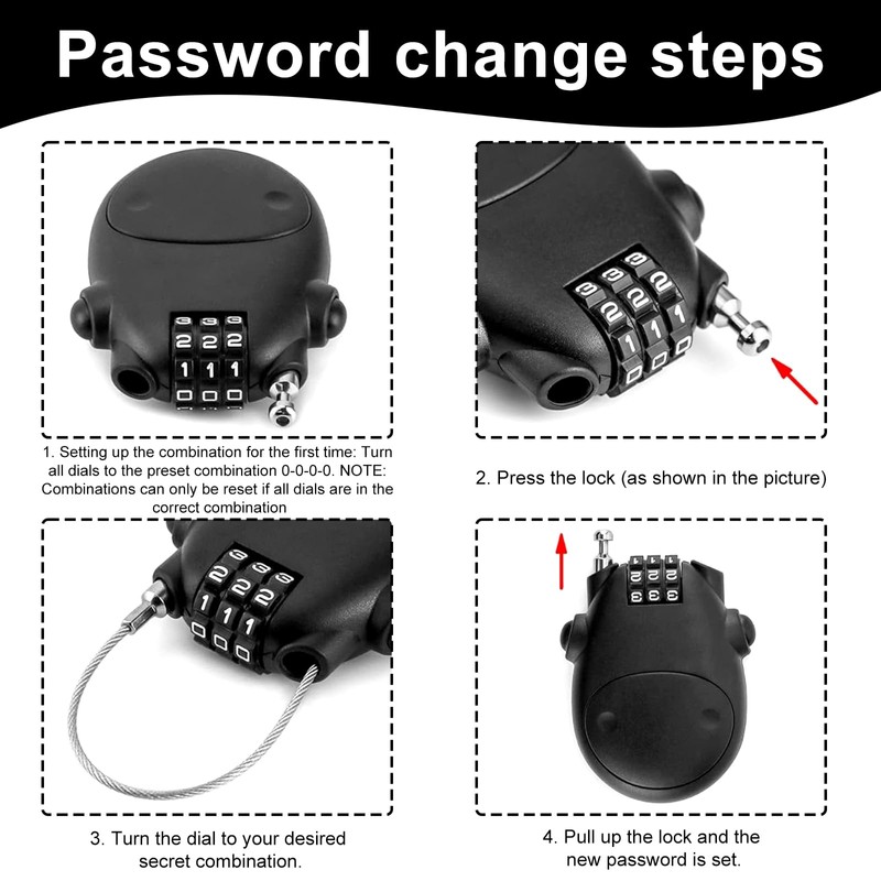 Weploda Cable Lock, Cable Lock, Combination Lock, 70 cm, Portable