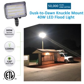 SZGMJIA 40W LED Flood Light, Outdoor Security Floodlights Fixture with Knuckle Mount Base, Dusk-to-Dawn Photocell Daylight 5,200lm(300W Equivalent) 100-277V IP65 Waterproof for Entrance Yard (2Pack)