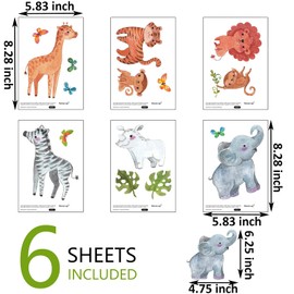 Maydahui Jungle Safari Animal Wall Decals Kids Wall Stickers (25 x 30 Inch) Peel and Stick Removable Butterfly Giraffe Tiger Monkey Zebra Rhino Elephant Decals for Living room Nursery Bedroom Decor