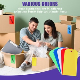 1000 PCS Plastic Shipping Tags with Wire, Waterproof Labeling Tags for Luggage, Inventory & Shelf, 5 Colors (Red, Yellow, Blue, Green, White), 4.72"x2.36", Includes 4 Markers and 1000 Iron Wires
