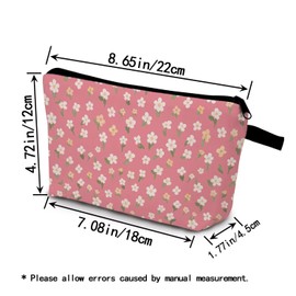 YULUENZE Pink Little Flower Makeup Bag Cute Small Organizer Bag with Zipper Pink Little Flower Cosmetic Bag Aesthetic Birthday Present for Women Friends