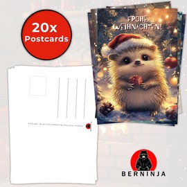 12 Christmas Cards Set Folding Cards with Envelopes A6 Card Cards Envelope Shiny Merry Christmas Xmas Watercolour Forest Animals Mouse (Christmas Animals)