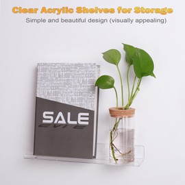 Zocipro Pack of 3 Acrylic Wall Shelves, Acrylic Shelf Wall 30 x 7.9 x 3.6 cm, Acrylic Shelf Transparent Wall No Drilling for Photo Frame, Plants, Cameras, Kitchen Shelf, Spice Rack, Bookcase,