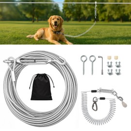 VST Dog Runner for Yard - Dual Shock Absorbing Dog Trolley System,Heavy Duty 100FT Chew Proof Zip Line with Spring Run Cable for Outdoor/Camping/Backyard,Fits Small/Medium/Large Dogs Up to 250LBS