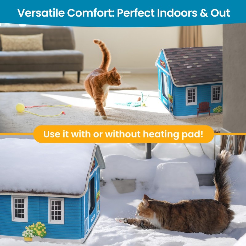 Deluxe Heated Cat House for Winter - Weatherproof, Insulated, Easy