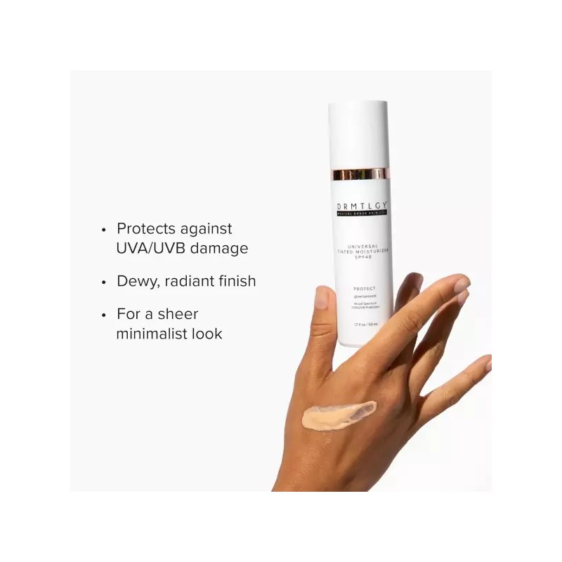 DRMTLGY 유니버설 틴티드 모이스처라이저 SPF 46 ？ 산화아연과 옥티녹세이트가 함유된