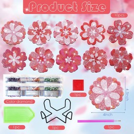 AiYuanzsh 10 Pack Flower Shaped Diamond Painting Coasters with Holder – Pink Rhinestone Cup Mats Set for DIY Craft, Sparkling Table Protection, Home Decoration & Gift for Adults