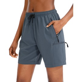 SANTINY Women's 5''/ 7''/9'' Hiking Cargo Shorts Quick Dry Lightweight Summer Shorts for Women Athletic Golf Zipper Pockets(Dusty Blue_L)