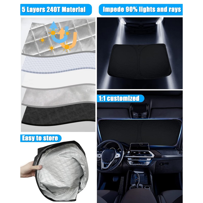 BESTVIEW Windshield Sun Shade Compatible with Ford Mustang 2015-2024, Foldable