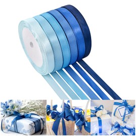 NACHLYNN 150 Yards Rainbow Satin Ribbon Wide Polyester Fabric Ribbon Use for Gift Wrap Wedding Bridal Baby Shower Bows Decor Flower Bouquet Crafts (Blue, 3/8 inch)