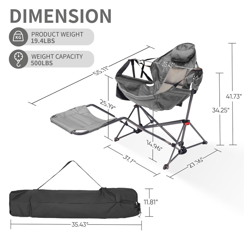 Ainfox Hammock Camping Chair with Footrest, Foldable Portable Rocking Chairs