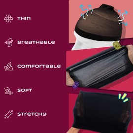 Beauty Town 4 Pcs Thin Stocking Wave Cap Skull Wig Cap for Men (2 Sets of 2)