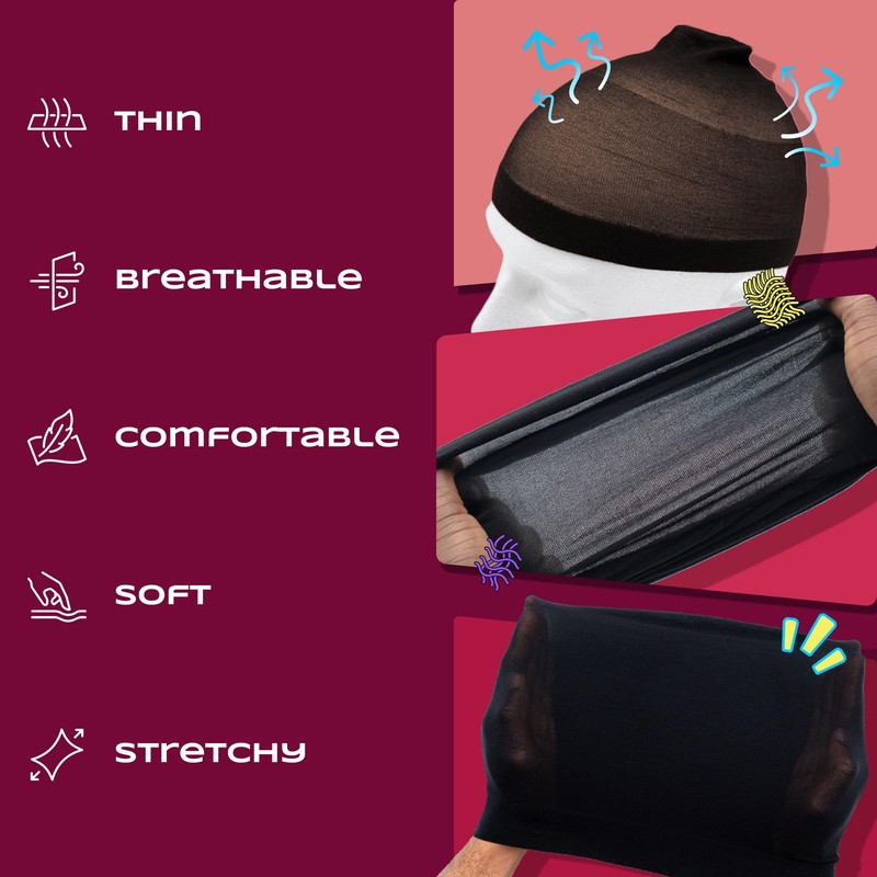 Beauty Town 4 Pcs Thin Stocking Wave Cap Skull Wig