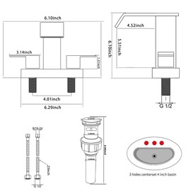GGStudy Bathroom Faucet Brushed Nickel Modern 2 Handles 4 Inches Centerset RV Waterfall Bathroom Vanity Faucet with Drain Assembly