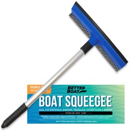 Window Squeegee with Long Handle and Scrubber, for Car, Boat, RV Windows, Windshields, and Shower Glass Doors, Cleaning Tool with Large Sponge