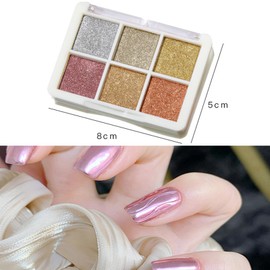Nail Powder Set of 2, 6 in 1 Holographic Nail Pigment, Glitter Pearl Nail Powder for Nails, Aurora Iridescent Nail Pigment, Long Lasting Solid Nail Art Supplies for Manicure & Nail Design (01)