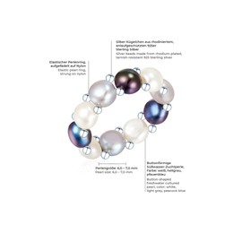 Valero Pearls Sterling Silver 925 rhodium-plated Ladies Ring with Freshwater cultured Pearls White light Grey Peacock-blue 00311130