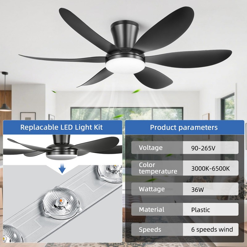RIENAZA Ceiling Fans with Lights, 42 Inch Low Profile Ceiling