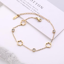 Women's Clover Bracelet-Fashion Women's Jewelry Gifts-Gold-Plated Stainless Steel Flower Bracelet-Zircon Hollow White Stone Crystal