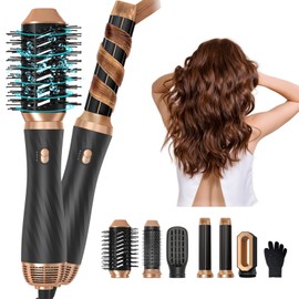 Blow Dryer Brush, 6 in 1 Upgrade Detachable Blow Dryer Air Styler Wrap Curler, Hot Air Brush Curly Twist Curling Iron, Travel Hair Styling Tool Negative Ion Hair Dryer Hot Styler