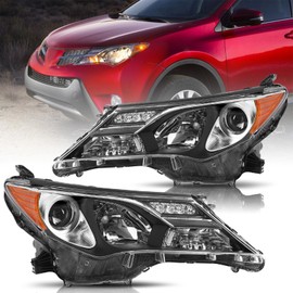 BRYGHT Halogen Headlight Assembly Fit for 2013 2014 2015 Toyota Rav4, 13 14 15 RAV-4 OE Style Left Driver Side & Right Passengr Side