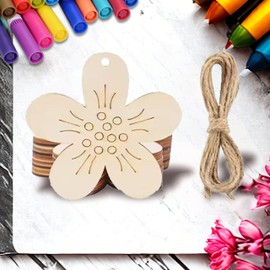 Wooden Hangings Pack of 20 Wooden Flower Discs for Hanging Wooden Disc for Painting Easter Crafts Decorations for Gift Tags Packaging Easter Bouquet with String for Easter Party