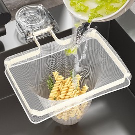 Movable Kitchen Sink Strainer,Kitchen Sink Strainer, Collapsible Rag Rack,Strong Load-Bearing Food Catcher Filter with 100PCS Large Size Filtering Mesh Bags for Kitchen Food Waste Vegetable（White）