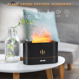 PLUWEL Flame Diffuser Humidifier-Auto Off 180ml Essential Oil Diffuser-2 Modes Brightness Aroma Humidifier with Fire Flame Effect for Home,Office,Spa,Gym(Black)