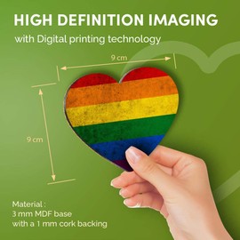 Destination Vinyl ltd Great Coasters (Set of 4) Heart - Gay Flag Lesbian Bisexual Rainbow Drink Glossy Coasters/Tabletop Protection for Any Table Type #8841