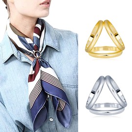 2 PCS Womens Three Rings Scarves Buckle Scarf Clip Scarf Ring Wrap Holder Jewelry for Clothing Neckerchief Shawl (Silver+Golden)