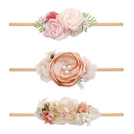 cherrboll cherrboll 3pcs Baby Girl Headbands Flowers, Super Soft & Stretchy Nylon Floral Hairbands for Newborn Toddler