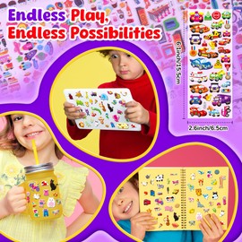 3200+ 3D Puffy Stickers in 64 Sheets, Stickers Including Animals, Letters, Numbers, Dinosaurs, Cars and More for Teacher Supplies, Crafts, Gifts,Classroom Reward Sticker for Kids Toddles 3-12 Years.