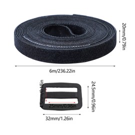 51 Pcs 6m Cable Strap Set, Hook and Loop Straps Nylon Securing Cord Ties for Cable Tidy Wire Management, 1 Pc Adjustable Multi-Purpose Tie Wraps with 50pcs Plastic Buckles(Black)