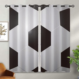 Sports Soccer Ball Blackout Curtains for Girls Boy Home Decor, Black White Hexagon Closeup Grommet Thermal Insulated Drapes Darkening Window Curtain for Bedroom Living Room, 42 x 63 Inch