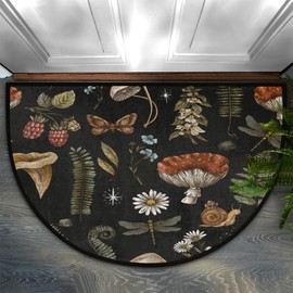 DXTKWL Mushroom Forest Plants Half Round Door Mat Indoor Entrance, Leaves Non Slip Absorbent Doormats 24 x 36 inch Semi Circle Door Floor Mats Area Rugs for Home Kitchen Patio