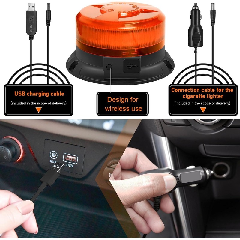 Rechargeable Beacon Lights,Wireless Strobe Light with Remote Control,Amber Magnetic Emergency